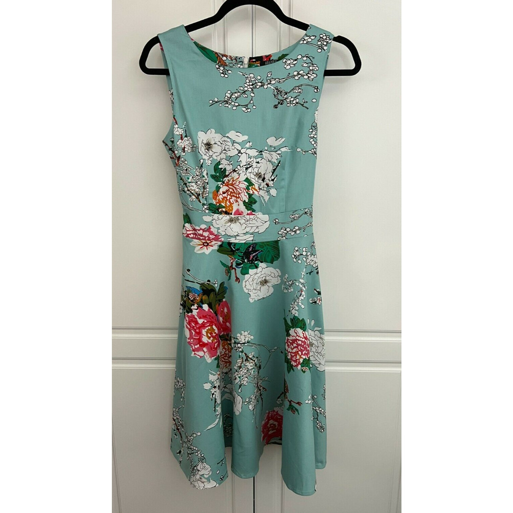 ARANEE Women's Vintage Inspired Blue Floral Dress Size S